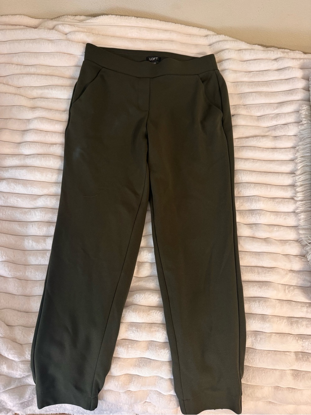 LOFT Olive Green Straight-Leg Ponte Trousers